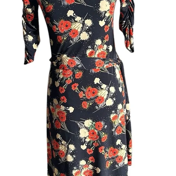 VERONICA WOMANS MIDI SLIP ON DRESS STRETCH RUCHED SLEEVE SZ XS - Picture 4 of 12